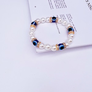 Bracelet élastique en pierre volcanique œil turc bleu, imitation perle sertie, bijou unisexe, cadeau - Product Image 3