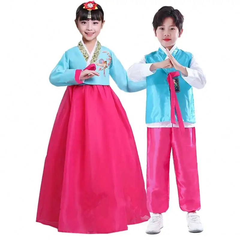 Kostum Cosplay anak, kostum tradisional Korea Hanbok performa pesta tradisional Asia untuk anak-anak