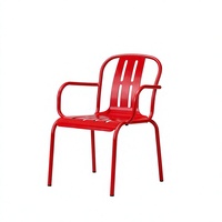 Fauteuil d'extérieur en aluminium rouge à lattes, empilable, pour patio et jardin