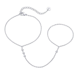 Bracciale a catena d'oro alla moda con anello in oro 14k bracciale con catena a mano anello da dito bracciale schiavo con zirconi cubici gioielli a mano - Product Image 6