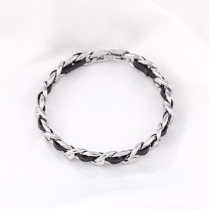yunnique Unisex <b>Titanium</b> Steel Leather Woven <b>Chain</b> Bracelet 17cm 19cm Geometric Design Fashion Jewelry - Product Image 1