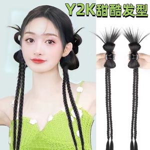 วิกผมถักเปียสำหรับผู้หญิง ทรงหางม้าคู่ สไตล์ Y2K ผมทรงชัทเทิลคอค ลวดทนความร้อนสูง เปียสองเส้น สำหรับสาวๆ - Product Image 2
