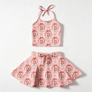 Completo Estivo per Ragazze: Top Senza Maniche e Minigonna, 95% Bambù 5% Spandex, Morbido, Confortevole, Traspirante, per Feste e Casual, Personalizzabile - Product Image 1