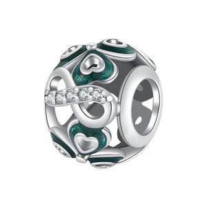 จี้รูปหัวใจเคลือบสีเขียวเงินแท้ S925 ประดับเพชร CZ แบบโปร่ง สำหรับทำสร้อยข้อมือ DIY ของผู้หญิง ของขวัญเครื่องประดับแฟชั่น - Product Image 1