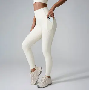 2024 con etichetta personalizzata pantaloni da Yoga a vita alta con tasche da donna a asciugatura rapida Leggings da corsa resistenti abbigliamento sportivo