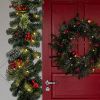 Karangan Bunga Natal Artifisial Pre-Lit dari Tree Company, Hiasan Pintu dengan Lampu Multi Warna, Hiasan Kerucut Pinus, Rumbai Buah Berry, dan Sentuhan Es