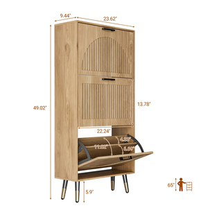 Meuble à chaussures étroit à 3 tiroirs rabattables, porte semi-circulaire cannelée, capacité 18 paires, <span class=keywords><strong>rangement</strong></span> fin pour entrée avec panneau arrière - Product Image 4