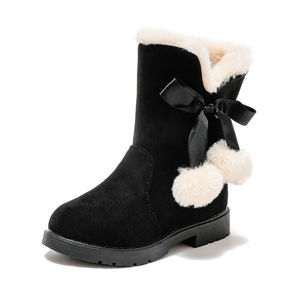 Bottes d'hiver pour filles, bottes longues pour enfants, avec fourrure, décorées de boules, petites bottes en coton pour bébé princesse, chaussures pour enfants, vente en gros - Product Image 2