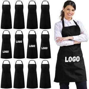 Waterproof Cotton <b>Bib</b> Polyester Chef Blank Black Restaurant Kitchen Cooking Apron with Logo Custom for Man and Woman - Product Image 1