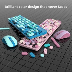 Juego de ratón de teclado inalámbrico retroiluminado RGB Rosa Retro de gran venta para niñas interfaz USB silenciosa para uso de ordenador portátil de oficina - Product Image 4