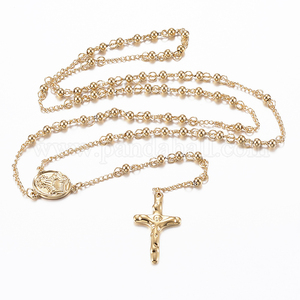 <span class=keywords><strong>Collana</strong></span> Trendy AIU con Pendente a Croce Placcato Oro 18k, Catena <span class=keywords><strong>Rosario</strong></span> con Perle, Certificata GTC - Product Image 2