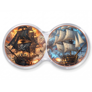 Pièce de défi de 40 mm en cuivre fin .999, thème Amour de la bataille maritime Pirate Scourge contre la Royal Navy, histoire nautique - Product Image 1
