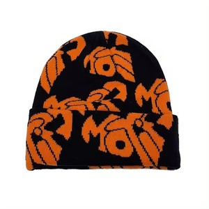 <span class=keywords><strong>Mots</strong></span> partout Intarsia imprimé jacquard tissé tricot hiver manchette bonnet chapeaux avec logo personnalisé - Product Image 3