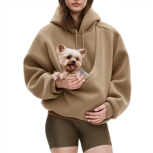 Sweat-shirt à capuche pour <span class=keywords><strong>femme</strong></span> avec grande poche pour animaux de compagnie, porte-chien/chat, hauts de sport en polyester, polaire Sherpa, sac de transport avec grande poche - Product Image 5