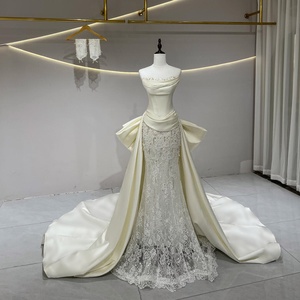 JFH13 ชุดแต่งงานทรงเมอร์เมดผ้าซาตินสุดหรูพร้อมกระโปรงคลุม - Product Image 3