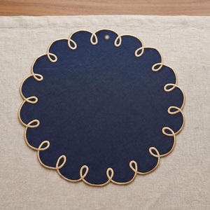 <b>Linen</b>/Cotton <b>Linen</b> <b>Cloth</b> Napkins Monogram Custom Design 100% <b>Linen</b> Scalloped Classic Handmade Embroidered <b>Table</b> Placemat Dining - Product Image 4