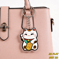 Porte-clés Chat Porte-Bonheur Blanc Maneki-Neko avec Patte Relevée et Pièce de Monnaie, Breloque en Acrylique Découpée pour Clés ou Sac, Symbole de Bonne Fortune
