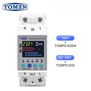 TOMZN 63A 110V 230V WIFI Smart Switch Smartlife Kwh Temporizador de disyuntor de medición con voltaje de corriente y protección contra fugas - Product Image 1