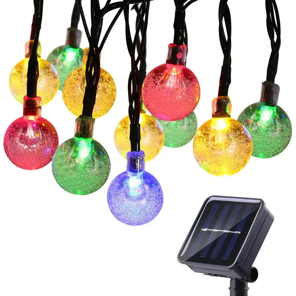 Guirlande solaire extérieure multicolore Guirlande lumineuse étanche pour patio avec ampoules boule de cristal Lumière de vacances