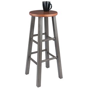 Tabouret de bar industriel moderne, plateau en teck, structure en métal gris, robuste et durable, pour bar, cuisine, maison, usage commercial - Product Image 4