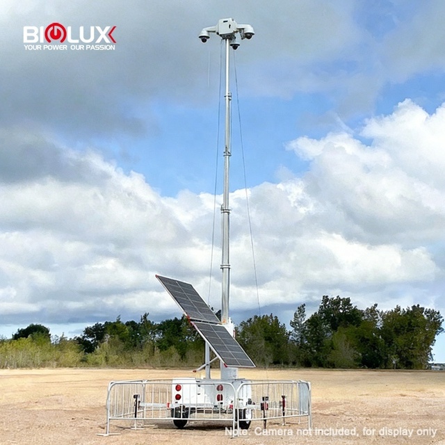 BIGLUX 2*600W Solar Powered Mobile Surveillance Tower Camera Trailer 9m Height Solar Power Solution Rapid Deployment Security