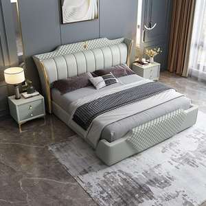 Cama Moderna Tapizada, Juego de Muebles de Dormitorio, Cama de Lujo <span class=keywords><strong>con</strong></span> Armazón de Metal, Tamaño Queen/King, Cama Suave y Cómoda de Cuero Sintético <span class=keywords><strong>con</strong></span> Almacenamiento - Product Image 6