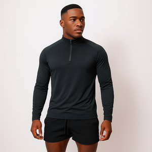 Sudadera de compresión de cuello alto para hombre con media cremallera, manga larga, para fitness, con cremallera, para entrenamiento de invierno, gimnasio, correr, hecha de forro polar. - Product Image 1