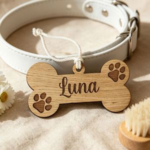Custom <b>Wooden</b> <b>Dog</b> Tag-Personalized Bone-Shaped Laser Engraved Wall Hanging | Father's Day Cartoon Pet Gift for Pet Lovers - Product Image 1