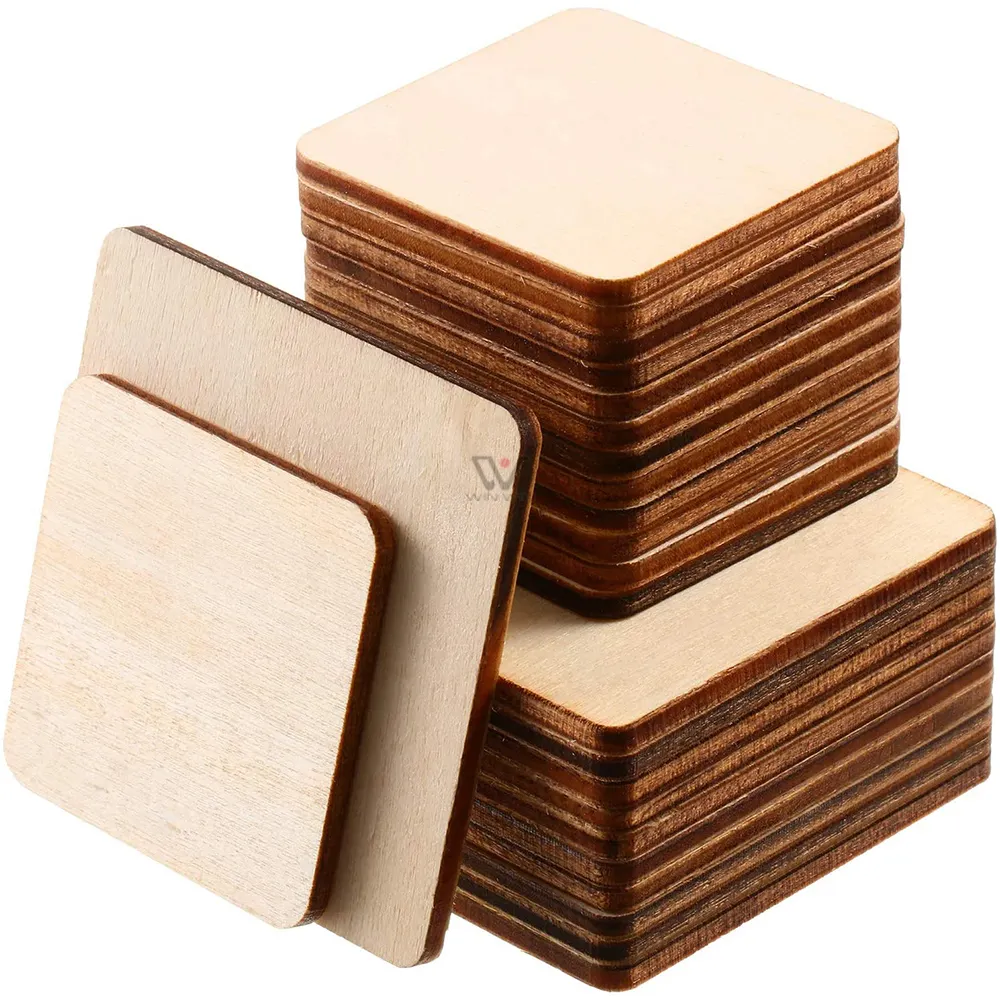 2021 Top Seller Wood Squares Arts and Crafts Supplies Unfinished Laser Cut Blank Wood Slices