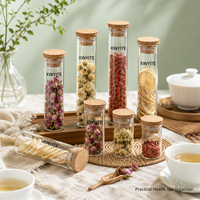 Stoples Tabung Kaca dengan Tutup Gabus Kayu, Botol Kaca Bening untuk Bunga Kering, Teh Herbal, Rempah-rempah, Wadah Makanan Dapur