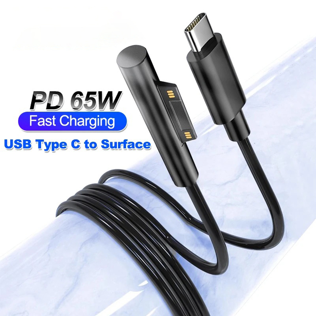 Type-C PD 65W USB-C to Surface Pro 6/5/4/3 Adapter Cable with PVC Jacket for Laptop & Mobile Phone 15V 3A Fast Charging