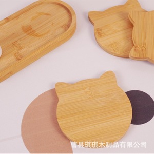 <b>Cat</b> Shaped Bamboo Coaster Natural Wood <b>Heat</b> Resistant Tabletop <b>Mat</b> For Home Use - Product Image 5