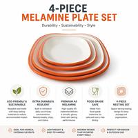 Ensemble d'assiettes en mélamine à bordure orange A5, écologiques, réutilisables, jetables, de qualité alimentaire, incassables, vente en gros pour restaurants et hôtels
