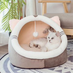 Wholesale Modern Warm Soft Short <b>Plush</b> Round <b>Cat</b> Bed Cave Solid Classic Fashion Cute Design Carton - Product Image 4