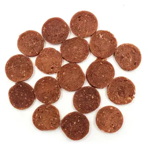 Venta directa de fábrica Fabricantes de alimentos para perros Nutrición Premium Golosinas para mascotas Chip de salchicha circular Golosinas para perros Bocadillos secos para perros