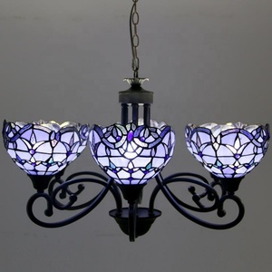 LongHuiJing Rose Pendant Lamp 3Lights Tiffany Style Stained Art Glass Hanging <b>Light</b> Home Table Lamp Stained Glass Lamp - Product Image 3