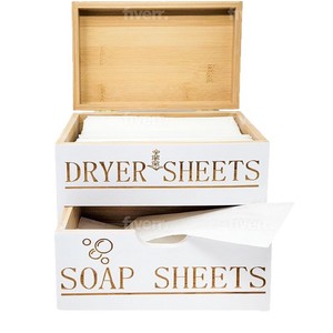Caja de almacenamiento de madera de 8x5x7 pulgadas con doble cajón superior abatible para organizador de jabón en hojas para secadora - Product Image 2