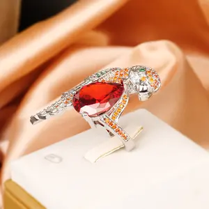 Mode Sparkling Red Diamond Bunte Pop Big Beak Papagei Vogel personal isierte Ring für Frauen