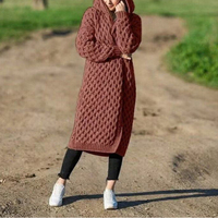 IWG011 dames décontracté long pull tricoté pull automne et hiver chaud à capuche Cardigan manteau couleur unie mode