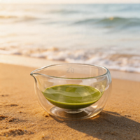 Bol à matcha en verre borosilicate à double paroi de style japonais, mélangeur à matcha avec bec verseur, Chawan en verre transparent, bol à matcha en verre