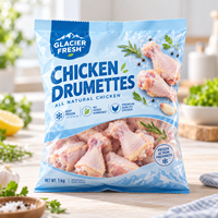Sacs d'emballage plastique personnalisés pour aliments surgelés, pochette à trois soudures latérales avec fenêtre transparente pour poulet surgelé, viande, fruits de mer