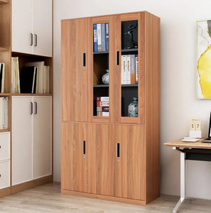 Armoire <span class=keywords><strong>de</strong></span> <span class=keywords><strong>rangement</strong></span> en acier durable, armoire métallique en acier laminé à froid avec porte en verre, porte en acier, couleur <span class=keywords><strong>bois</strong></span> naturel - Product Image 5