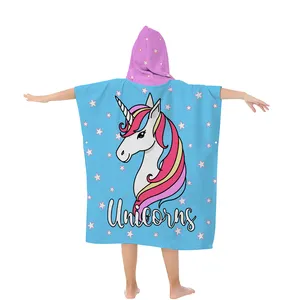 In kỹ thuật số Microfibre Terry Unicorn mùa hè mặc trẻ em lướt sóng bãi biển trùm đầu Poncho khăn cho trẻ em