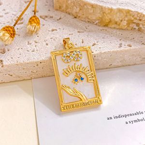 Pendentifs rectangulaires HD873 Mystic Tarot en or et argent bicolore, émail, zircon, lune, cœur, soleil, arc-en-ciel pour la fabrication de bijoux - Product Image 6