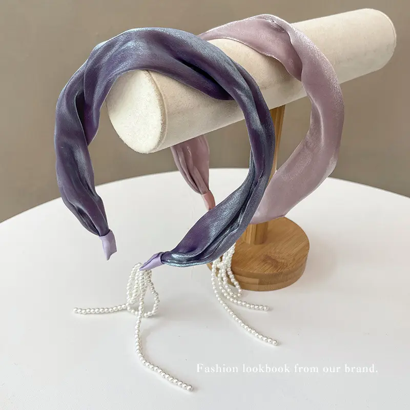 Accessori per capelli in tinta unita con fascia in nappa perlata coreana fata semplice da donna in tessuto di raso