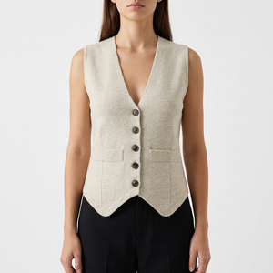 <span class=keywords><strong>Chaleco</strong></span> Casual sin Mangas <span class=keywords><strong>con</strong></span> Cuello en V y Botones Delanteros <span class=keywords><strong>para</strong></span> Mujer, Estilo Vintage, Corte Entallado, Color Sólido - Product Image 2