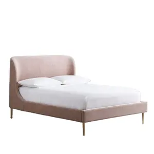클래식 윙백 디자인 upholstered 침대 핑크 벨벳 패브릭 침대 소녀 침실