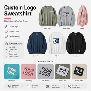 เสื้อสเวตเชิ้ตคอกลมผ้าฝ้าย 100% 300GSM พิมพ์โลโก้ได้ตามสั่ง ขายส่ง เสื้อผ้าสตรีทแวร์พรีเมียม แบบเปล่า สีเขียวมอส - Product Image 2