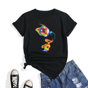 Nouveau T-shirt décontracté en coton à manches courtes et col rond pour femme, motif cœur et portraits colorés, écologique, respirant, avec logo – Collection Été 2025 - Product Image 2