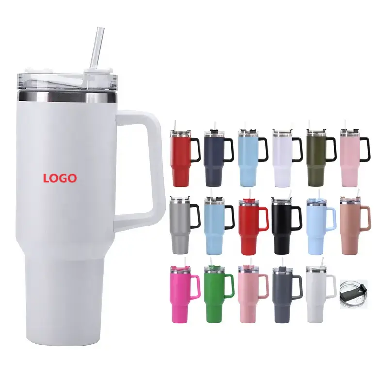 Gobelet de voyage isolé de sublimation blanche de 40oz avec poignée tasse en acier inoxydable à double paroi pour garder la chaleur et la glace pendant des heures